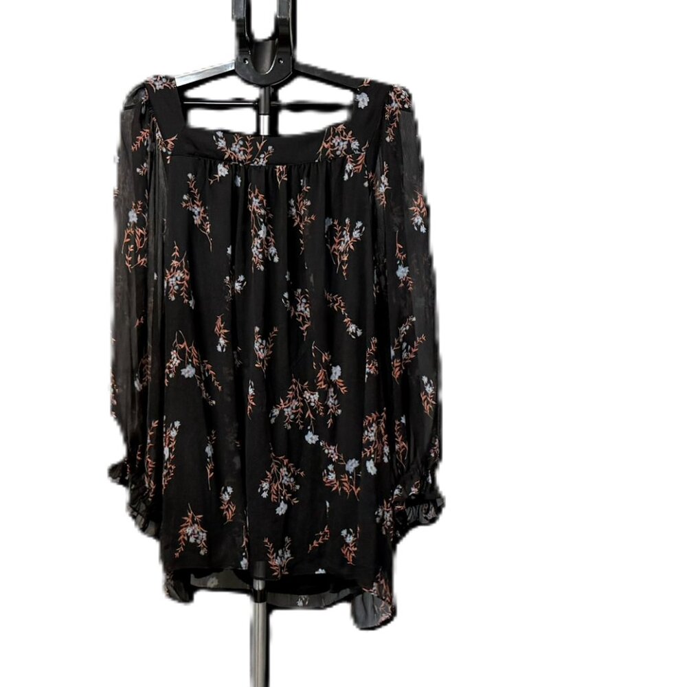 Woman's Plus Size Lauren Conrad Square Neck Peasant Top - Black & Floral - 4X